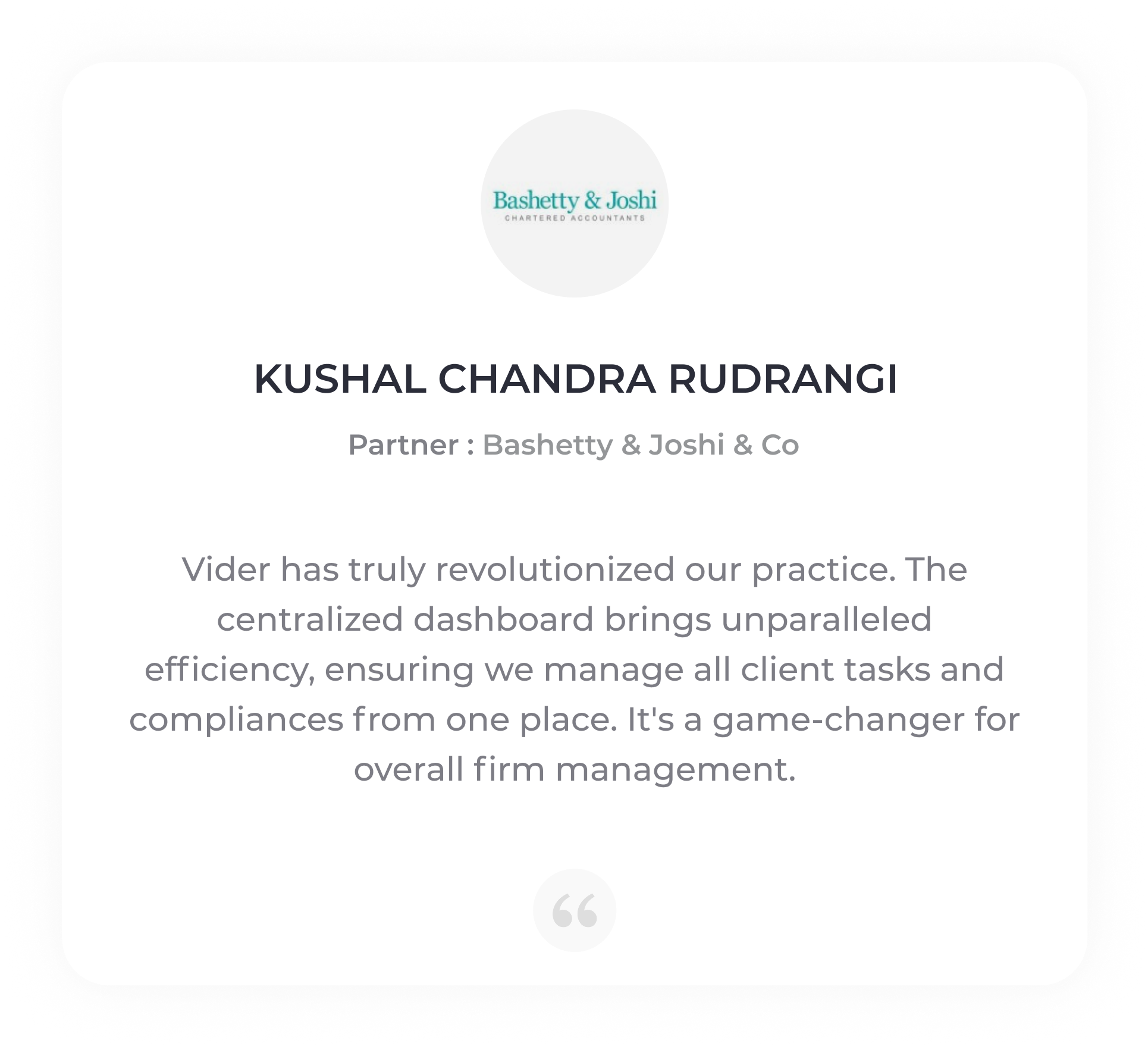 Bashetty & Joshi & Co Testimonial